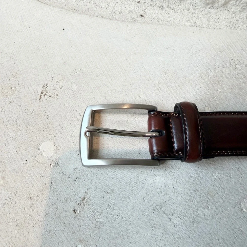 Mens Dark Brown Leather Dress Belt Size 42 Silver Buckle LA1015 Mahogany